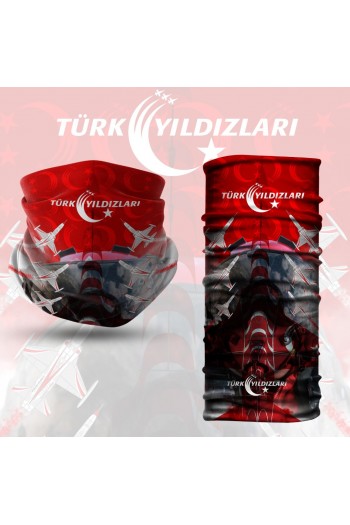 Türk Yıldızları Kırmızı Uçaklı Kasklı Bandana