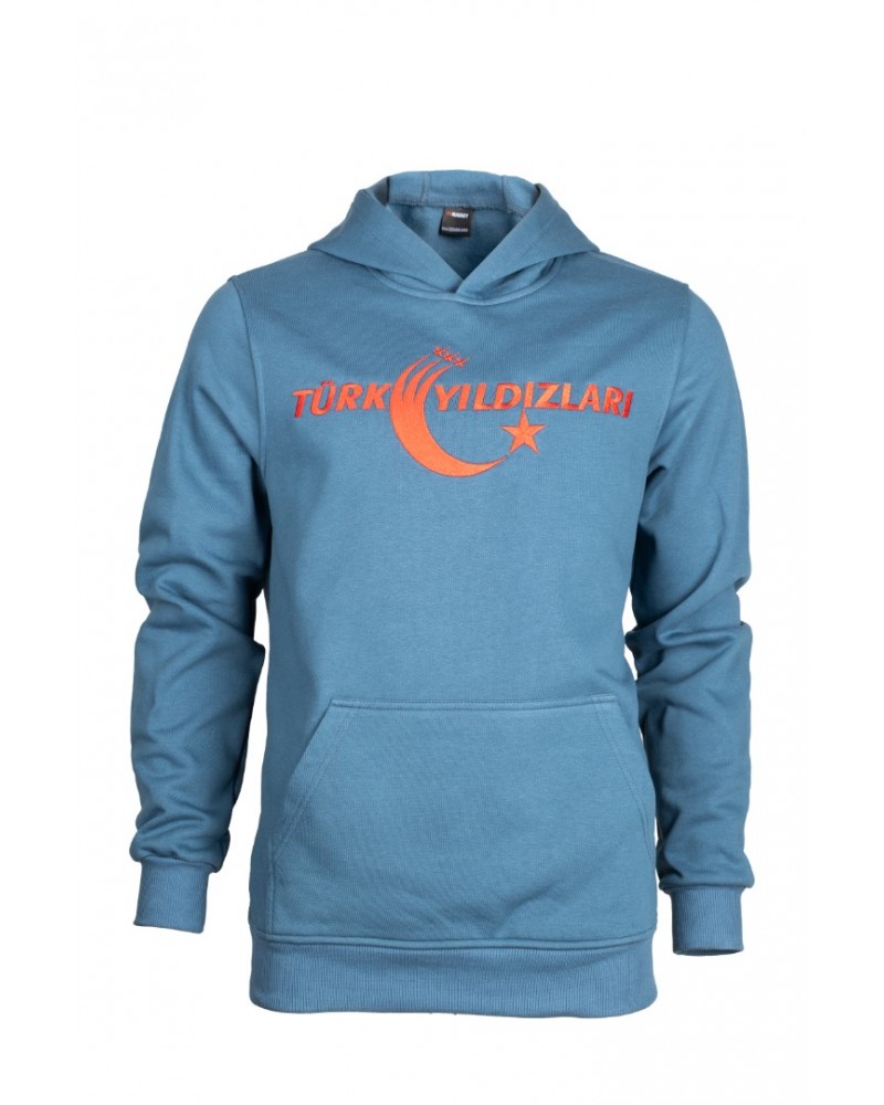 Petrol Mavisi Kapüşonlu Sweatshirt