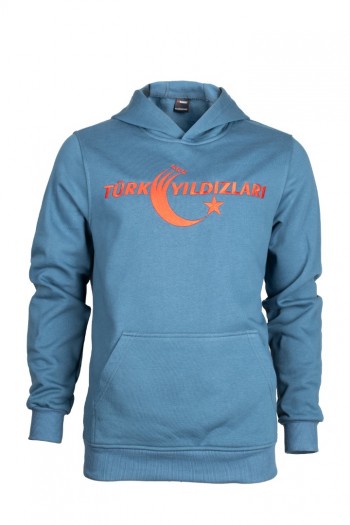   Petrol Mavisi Kapüşonlu Çocuk Sweatshirt