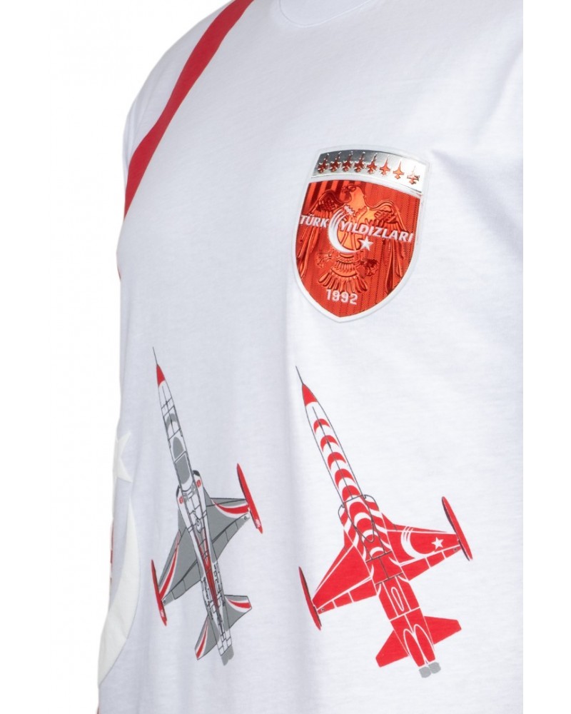 TÜRK YILDIZLARI ARMALI KIRMIZI ŞERİTLİ BEYAZ TİŞÖRT