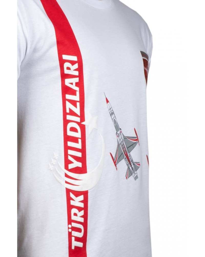 TÜRK YILDIZLARI ARMALI KIRMIZI ŞERİTLİ BEYAZ TİŞÖRT