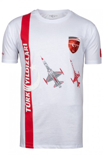 TÜRK YILDIZLARI ARMALI KIRMIZI ŞERİTLİ BEYAZ TİŞÖRT