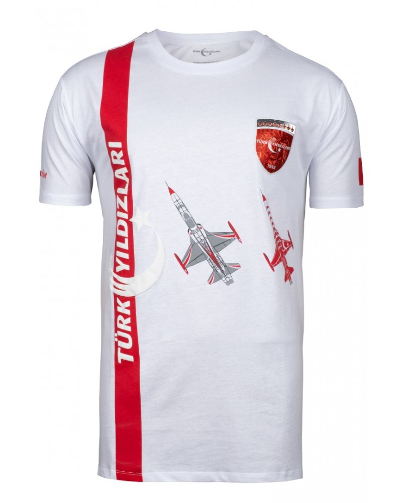 TÜRK YILDIZLARI ARMALI KIRMIZI ŞERİTLİ BEYAZ TİŞÖRT