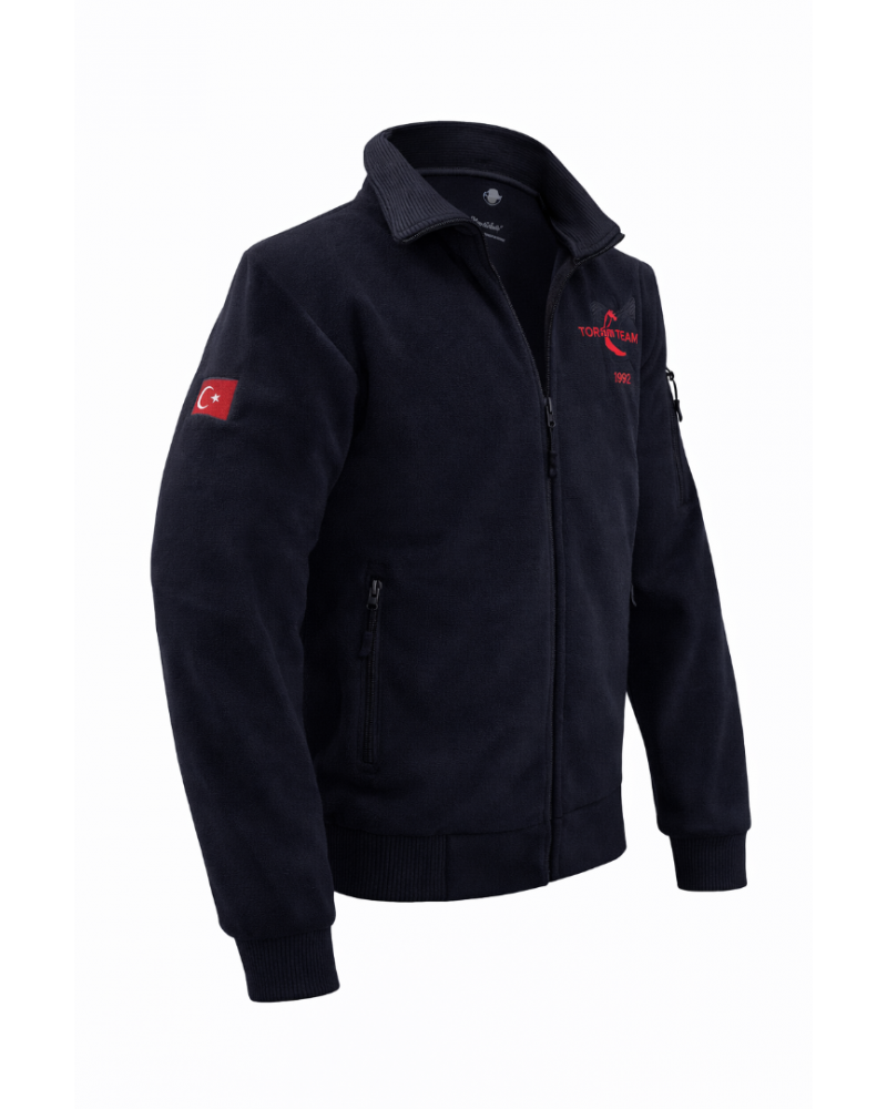 TÜRK YILDIZLARI FERMUARLI SİYAH POLAR CEKET