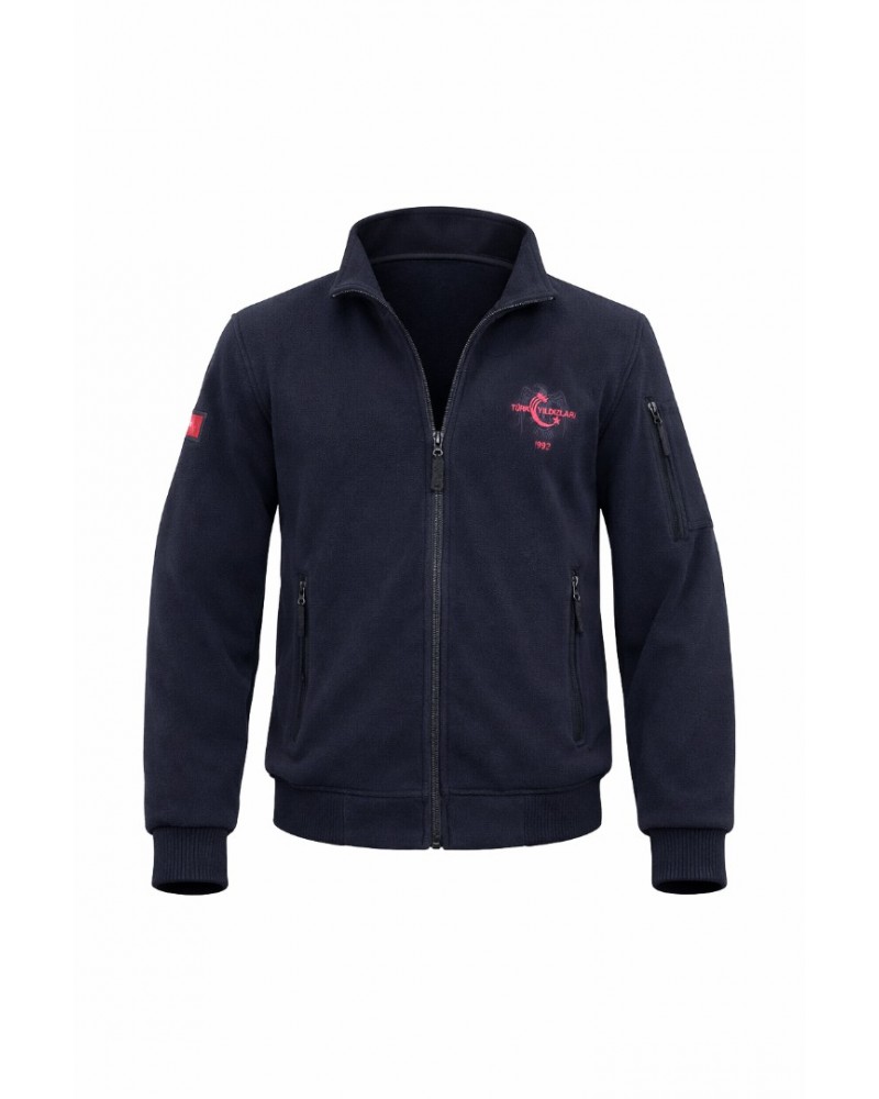 TÜRK YILDIZLARI FERMUARLI SİYAH POLAR CEKET