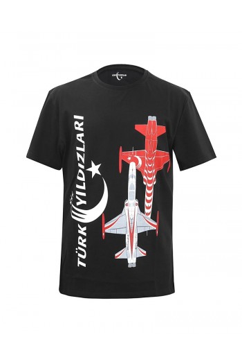 Türk Yıldızları Siyah Dikey Logolu Kartallı Tişört