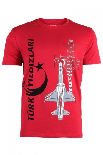 Türk Yıldızları Kırmızı Dikey Logolu Kartallı Tişört