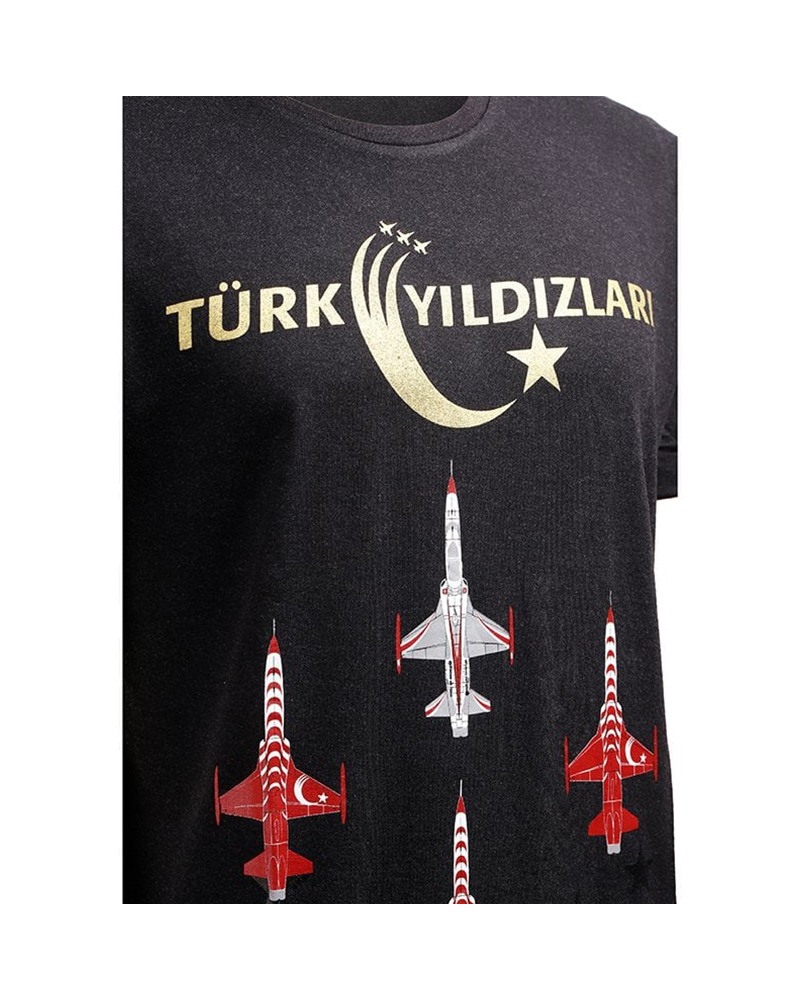 Türk Yıldızları Gri Yaldızlı Tişört