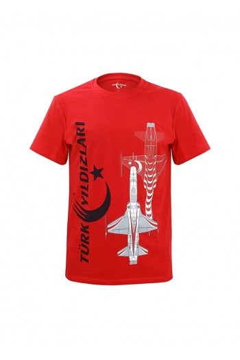 Türk Yıldızları Kırmızı Dikey Logolu Kartallı Çocuk Tişört