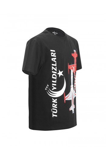 Türk Yıldızları Siyah Dikey Logolu Kartallı Tişört