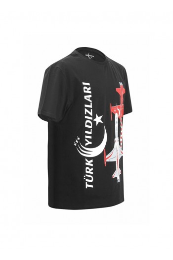 Türk Yıldızları Siyah Dikey Logolu Kartallı Çocuk Tişört